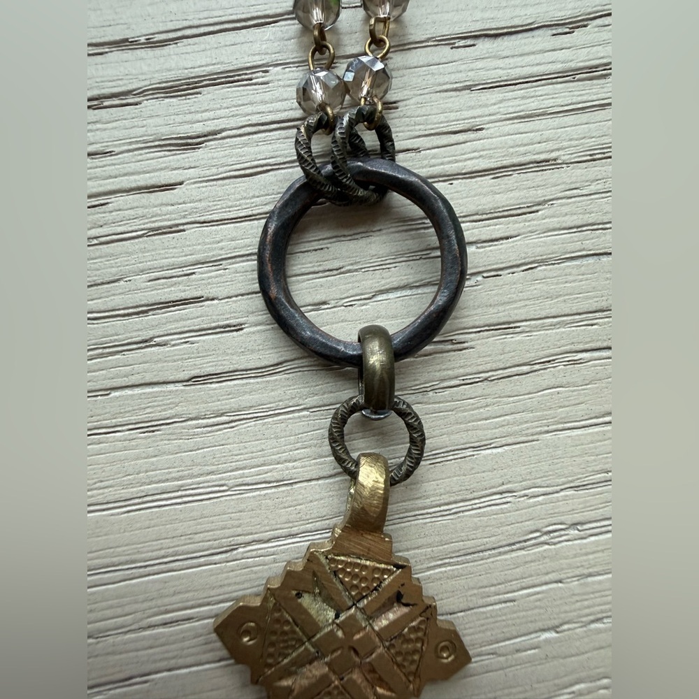 Artisan Sparkly Elegant Gold Pendant Necklace Funky Bohemian - Picture 3 of 6
